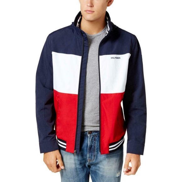 tommy hilfiger red white and blue windbreaker